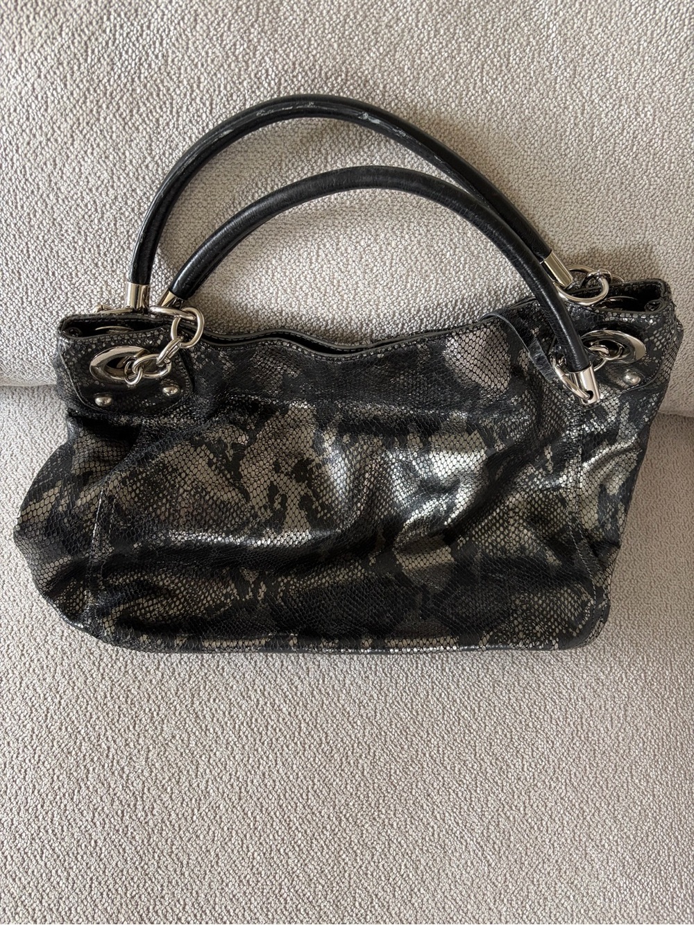 Cynthia Rowley Black Metallic Snake-Print Shoulder Bag